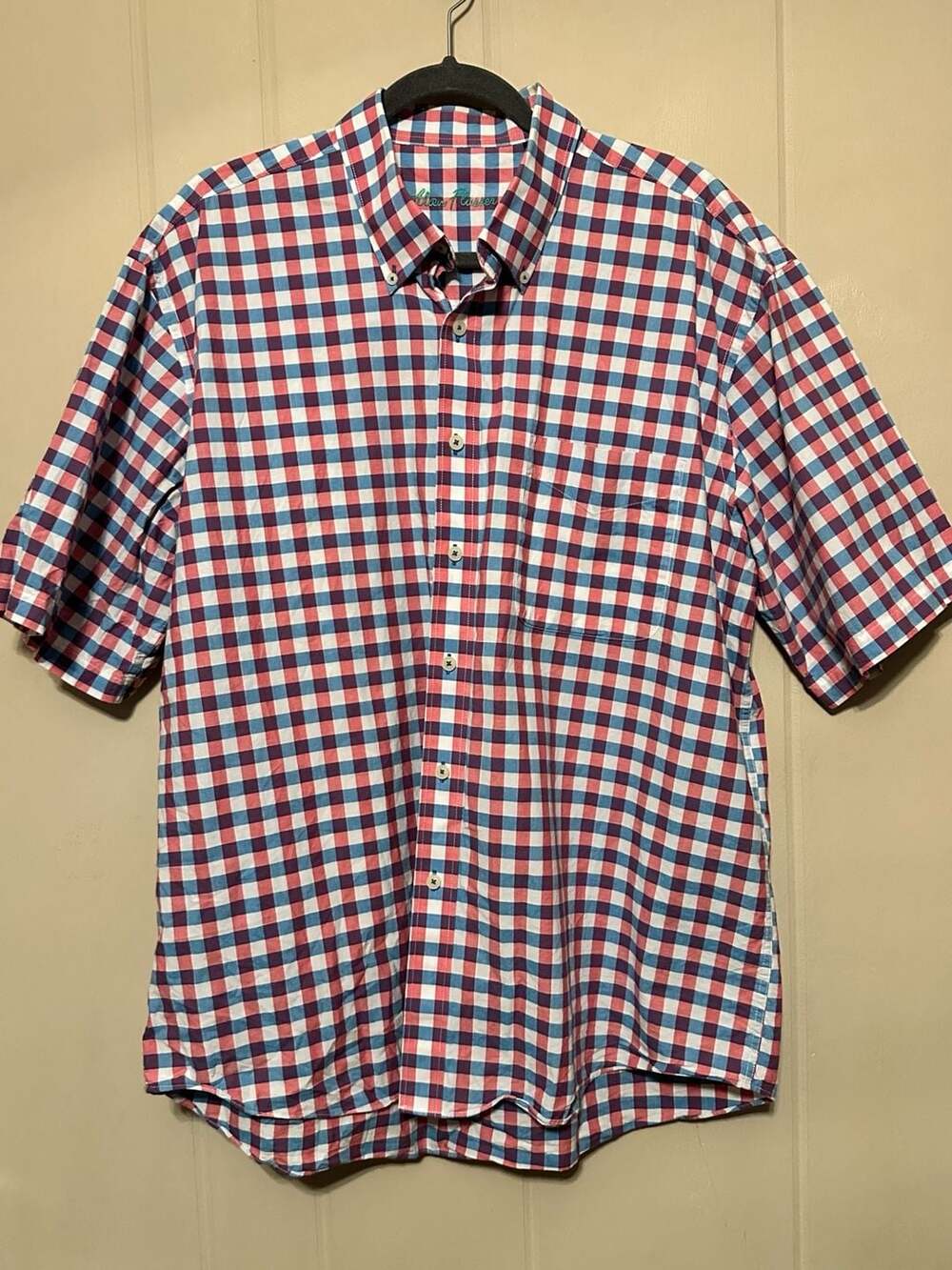 Alan Flusser Short Sleeve Plaid Shirt Size XL Multicolor Cotton